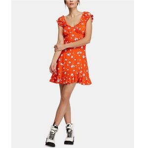 Free People Womens Like A Lady Sleeveless Printed Mini Dress Orange